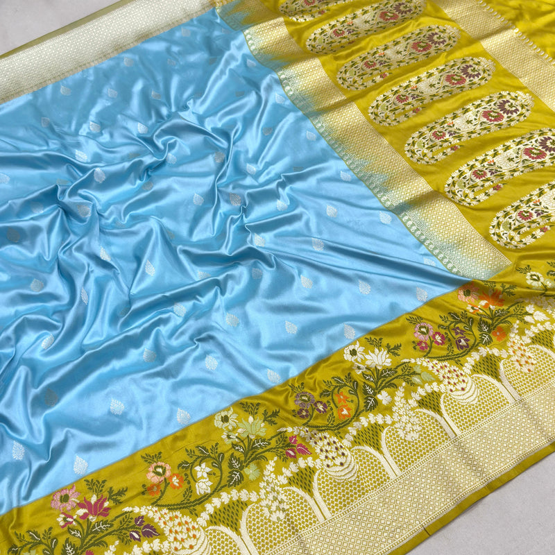 Sky Blue colour pure katan silk Handwoven banarasi saree