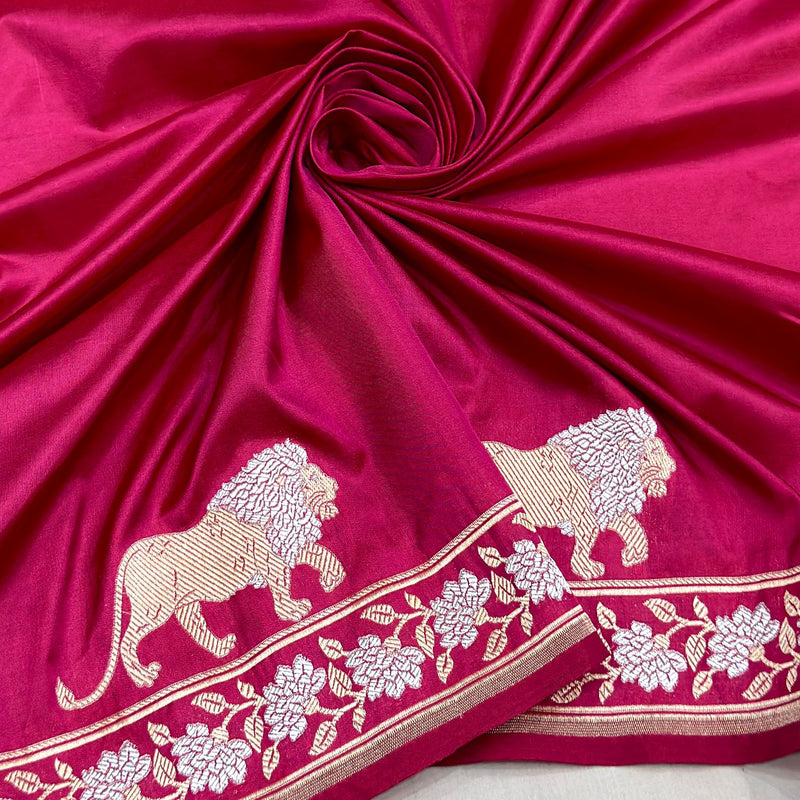 Rani pink colour pure katan silk Handwoven banarasi saree