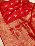 Red colour pure Katan Silk Handwoven Banarasi Saree