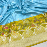 Sky Blue colour pure katan silk Handwoven banarasi saree