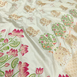 White colour pure katan silk Handwoven banarasi saree