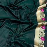 Dark green colour pure katan silk Handwoven banarasi saree