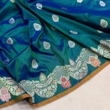 Peacock colour pure katan silk Handwoven banarasi saree