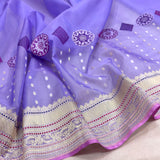 Lavender colour pure kora Handwoven Banarasi saree