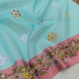 Sky Blue Colour Pure Kora Silk Handwoven Banarasi Saree