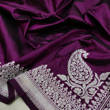 Wine colour pure katan silk Handwoven banarasi saree