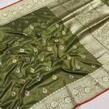 Mehandi green colour pure katan silk Handwoven banarasi saree