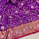Purple colour pure katan silk Handwoven banarasi saree