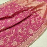 Pink colour pure cotton handwoven Banarasi saree