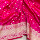 Pink colour pure katan silk handwoven banarasi saree