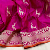 Rani pink colour pure katan silk Handwoven banarasi saree