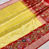 Yellow colour pure tissue Handwoven Banarasi Saree