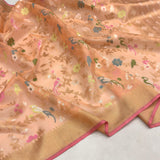 Peach colour pure kora jamdani handwoven Banarasi saree