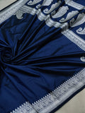 Nevi blue colour pure katan silk Handwoven banarasi saree