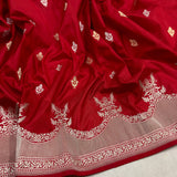 Red colour pure katan silk Handwoven banarasi saree