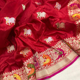 Red colour pure katan silk handwoven banarasi saree