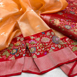 Peach colour pure tissue Handwoven Banarasi saree