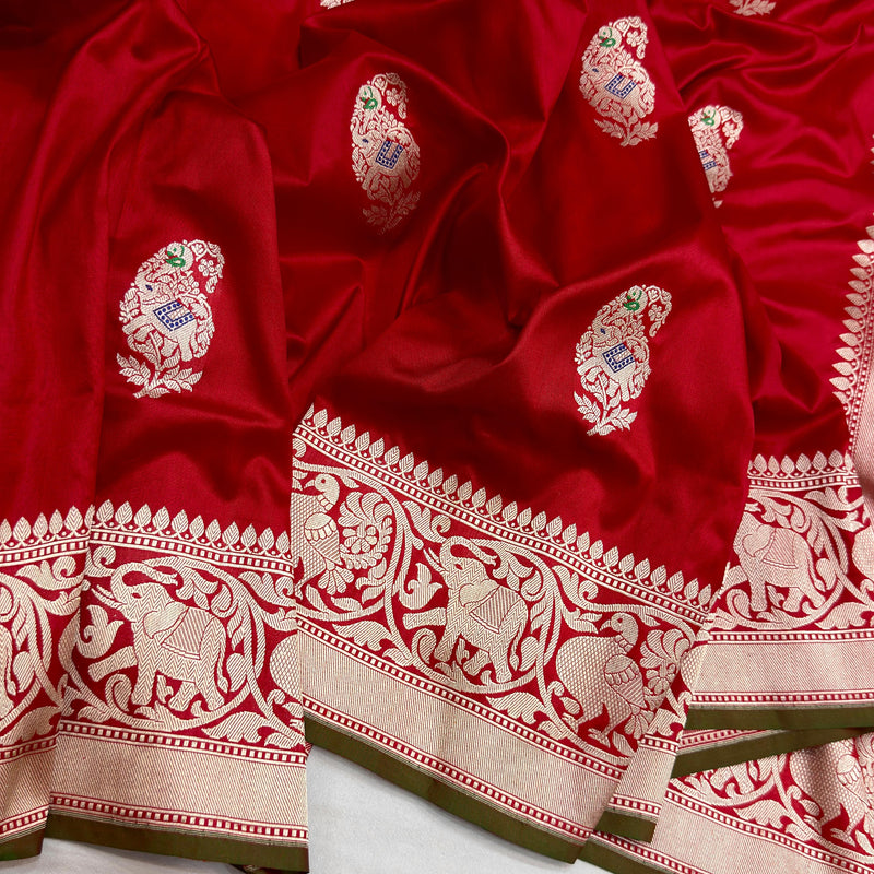 Red Colour Pure Katan Silk Handwoven Banarasi Saree