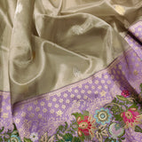Grey Colour Pure Tissue Silk Handwoven Banarasi Saree