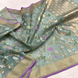 Pure Kora handwoven Banarasi saree