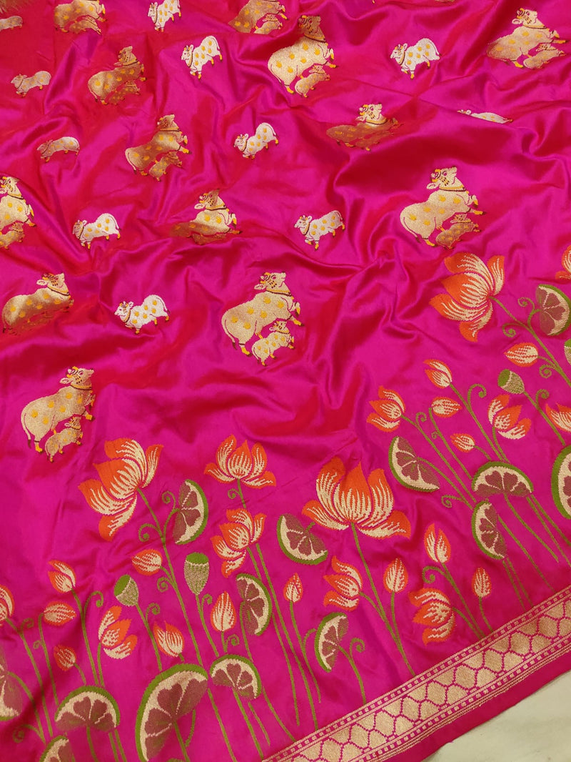 Pink colour Pure Katan Silk Handwoven Banarasi Saree