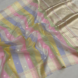 Multicolour pure kora Handwoven banarasi saree