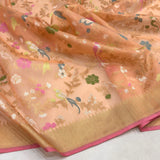Peach colour pure kora jamdani handwoven Banarasi saree
