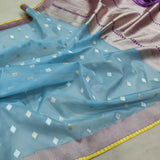 Sky blue Colour Pure Kora Silk Handwoven Banarasi Saree