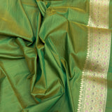 Peacock green colour pure katan silk Handwoven banarasi saree