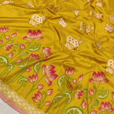 Yellow colour pure katan silk Handwoven banarasi saree