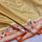 Yellow colour pure katan silk Handwoven banarasi saree
