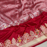 Red colour pure katan silk Handwoven banarasi saree