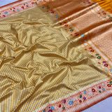 Yellow colour pure katan silk Handwoven banarasi saree