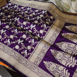 Purple colour pure katan silk handwoven banarasi saree