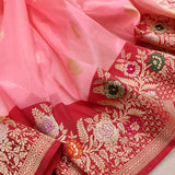 Light pink colour pure kora Handwoven banarasi saree