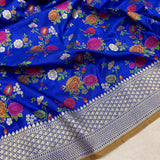 Royal blue colour pure katan silk handwoven banarasi saree