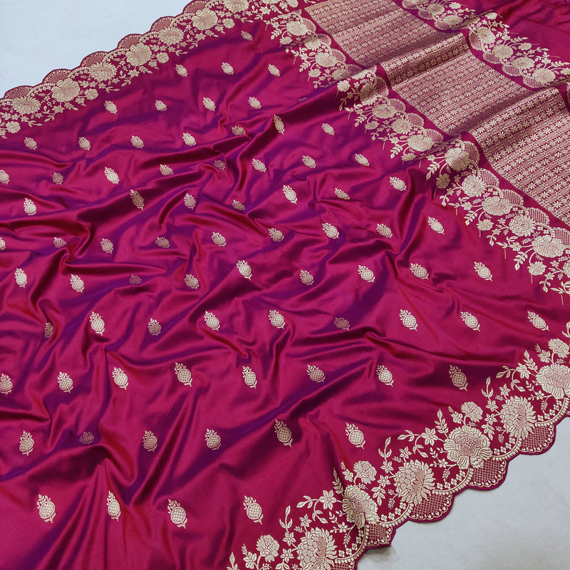 Wine Color Katan Silk Handwoven Banarasi Saree