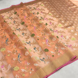 Peach colour pure kora jamdani handwoven Banarasi saree