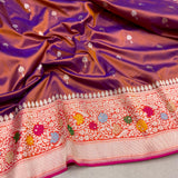 Dual shade pure katan silk Handwoven banarasi saree