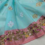 Sky Blue Colour Pure Kora Silk Handwoven Banarasi Saree