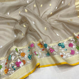 Grey colour pure Kora jamdani handwoven banarasi saree