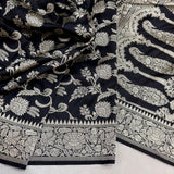 Black colour pure katan silk Handwoven banarasi saree