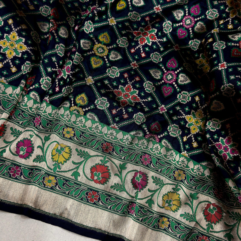 Nevi blue colour pure katan silk Handwoven banarasi saree