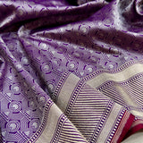 Purple colour pure katan silk Handwoven banarasi saree