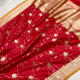 Red colour pure katan silk Handwoven banarasi saree