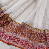 White colour pure Kora handwoven Banarasi saree
