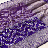 Purple colour pure katan silk handwove Banarasi tanchoi saree