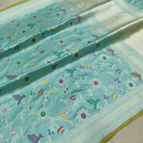 Sky blue Colour Pure Katan Silk Handwoven Banarasi Saree