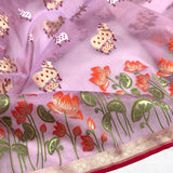 Pink colour pure kora Handwoven Banarasi saree