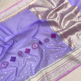 Lavender colour pure kora Handwoven Banarasi saree
